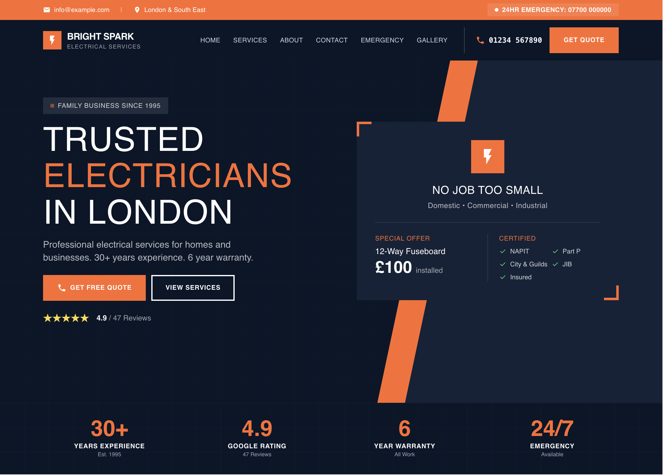 Professional Electrician Example website preview